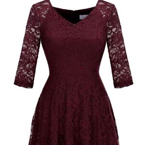 Chic Long Sleeve Lace Dress in Deep Burgundy